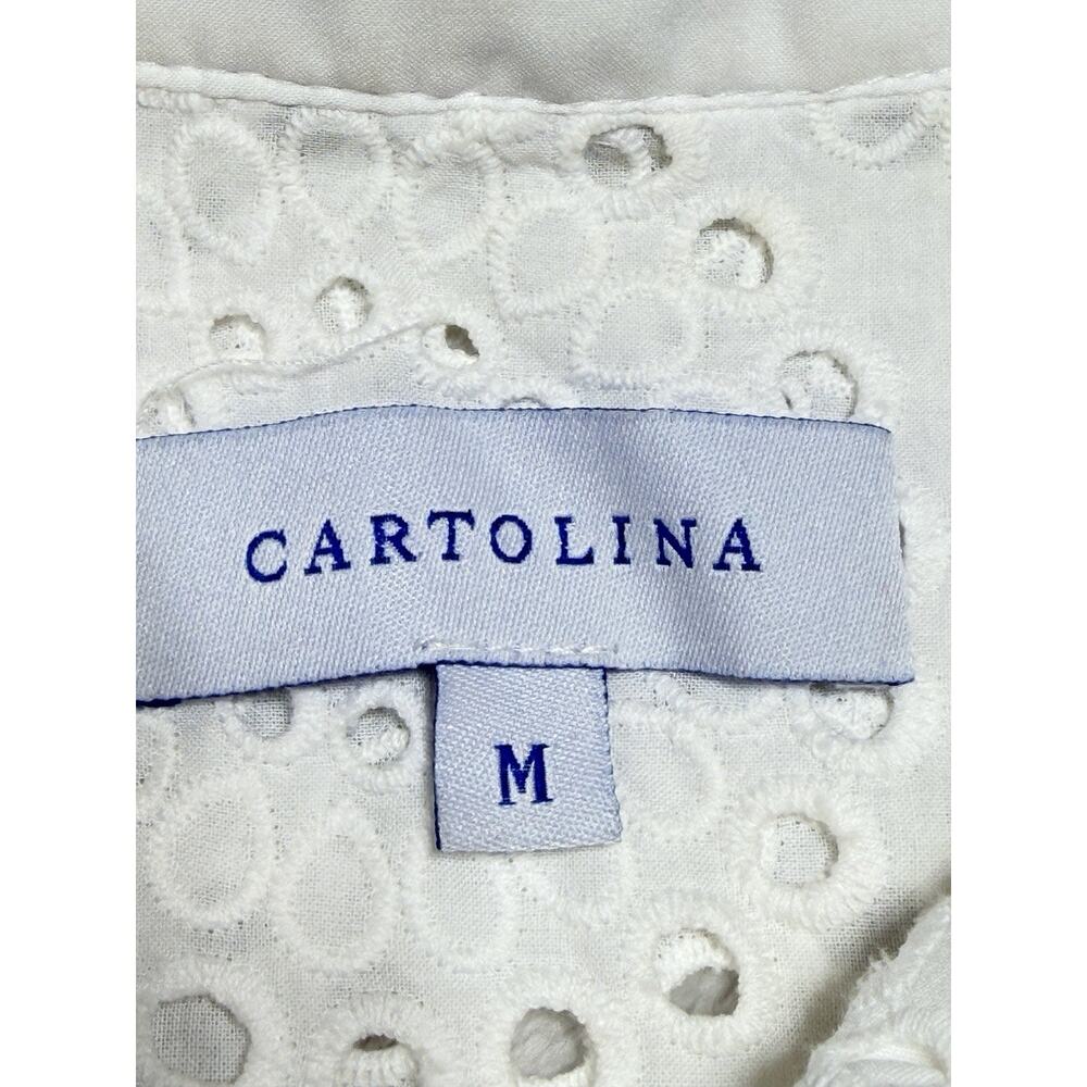 Cartolina Nantucket Joy Coverup Top Sz M White Eyelet Scalloped Hem Embroidery - Picture 3 of 12
